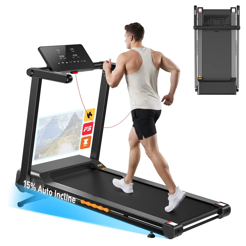 JAGJOG Laufband klappbar mit 15% Steigung, 3,5 PS Motor, 12 HIIT-Programme, App-Steuerung, für Zuhause
