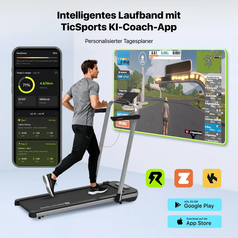 Mobvoi Home Laufband SE klappbar – 2,5 PS Motor, 12 km/h, KI-App, kompakt & leise, 120 kg Belastbarkeit