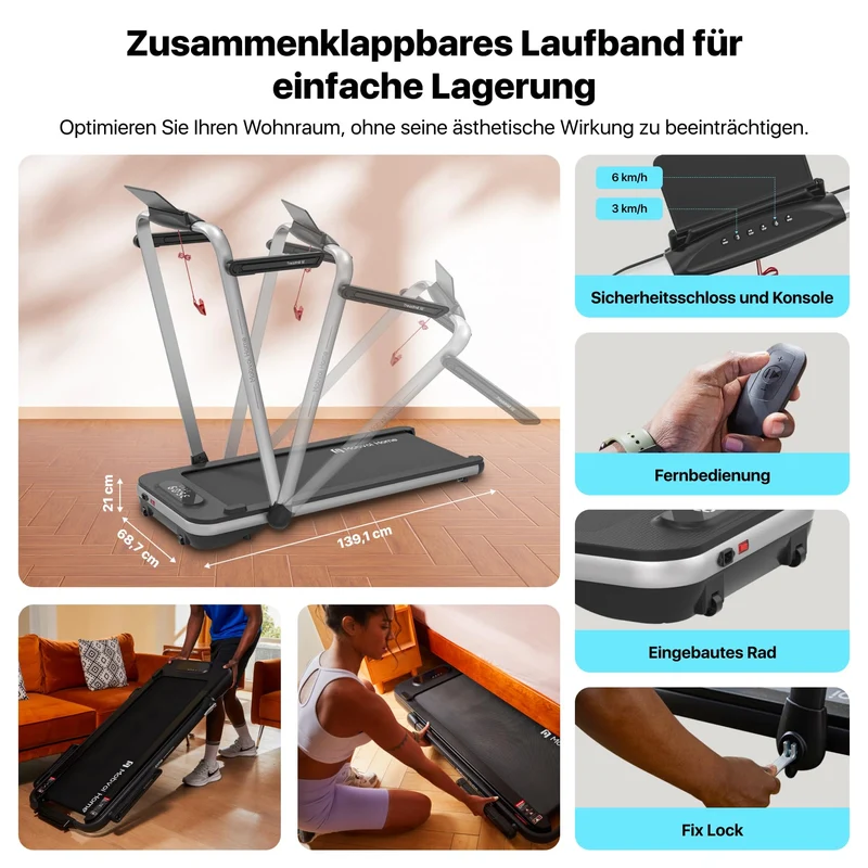 Mobvoi Home Laufband SE klappbar – 2,5 PS Motor, 12 km/h, KI-App, kompakt & leise, 120 kg Belastbarkeit
