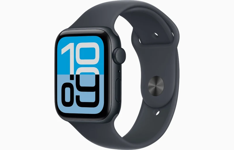 Apple Watch SE GPS 44 mm mit Aluminiumgehäuse und brillantem Retina Display.