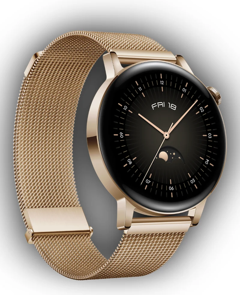 Huawei Watch GT3, 46mm, Edelstahl, Lederarmband, Silber, elegante Smartwatch