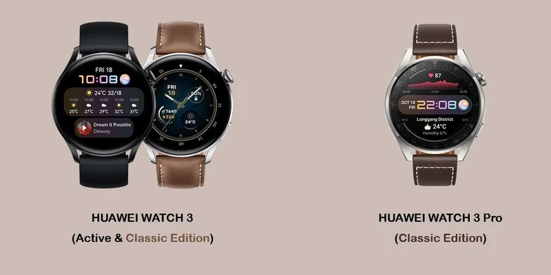 Huawei Watch 3 Classic, 46mm, Edelstahl, Lederarmband, Silber, Smartwatch