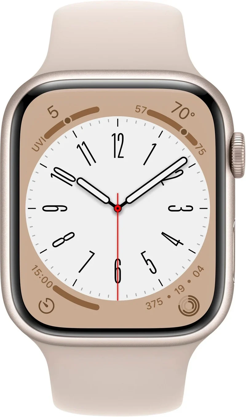 Apple Watch Series 8 GPS 41 mm mit Aluminiumgehäuse und hellem Retina Display.