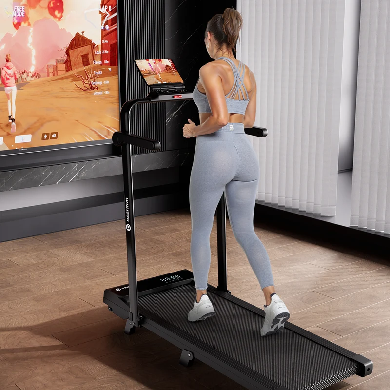 DeerRun 2026 Neues A6 plus Laufband mit Griff, 5 % Steigung, 2-in-1-Design, Schwarz