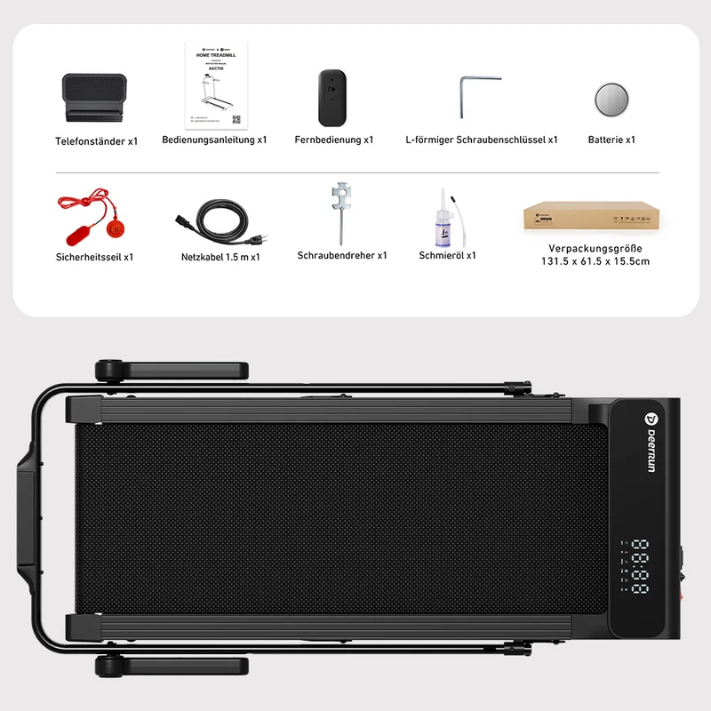 DeerRun 2026 Neues A6 plus Laufband mit Griff, 5 % Steigung, 2-in-1-Design, Schwarz