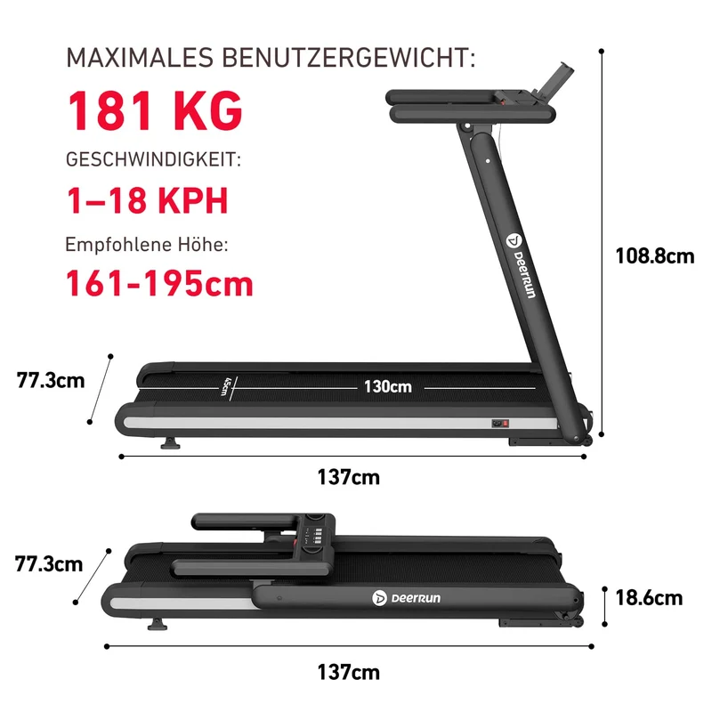 DeerRun X20 Profi-Laufband mit 15% Automatischer Steigung - 18 km/h