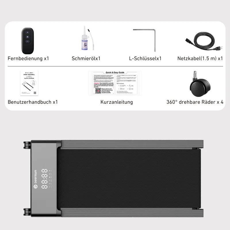 DeerRun Z20 Ultra‑Kompaktes, faltbares Laufband mit Gehmatte, für Büro und Zuhause,136 kg