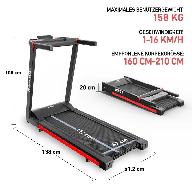 DeerRun A1 Pro – Klappbares Laufband bis 158 kg · 1–16 km/h