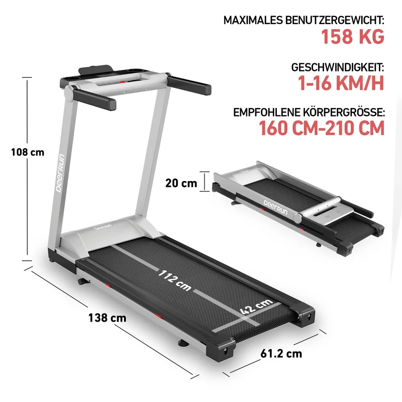 DeerRun A1 Pro – Klappbares Laufband bis 158 kg · 1–16 km/h