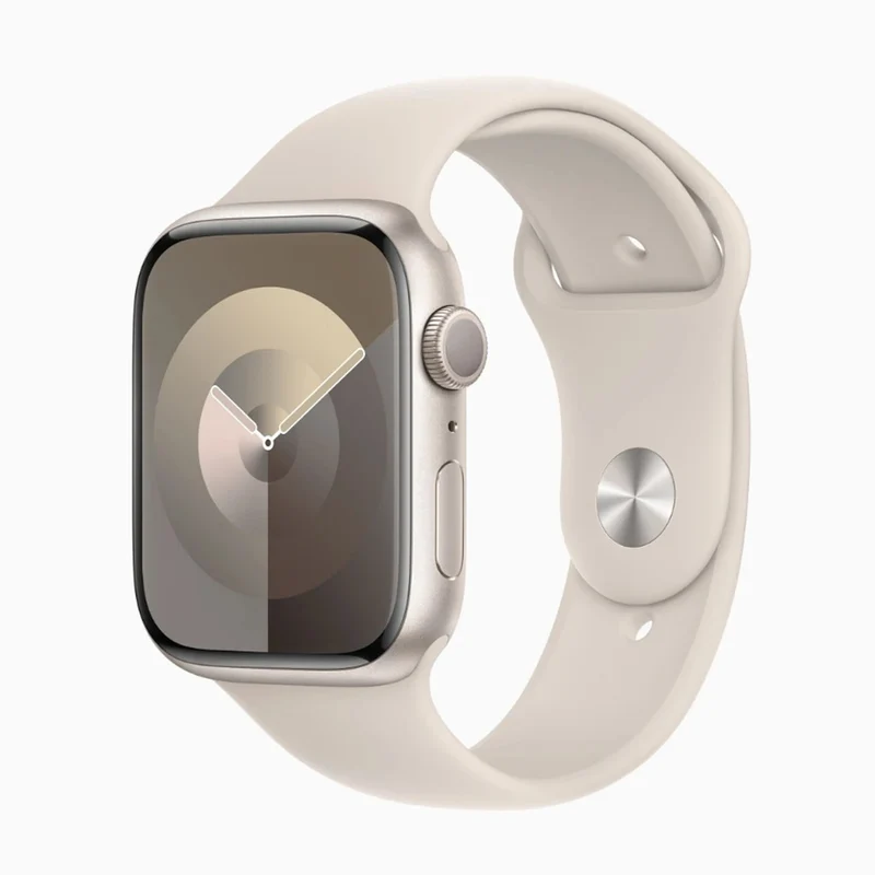 Apple Watch Series 9 GPS 45 mm mit Aluminiumgehäuse und hellem Retina Display.