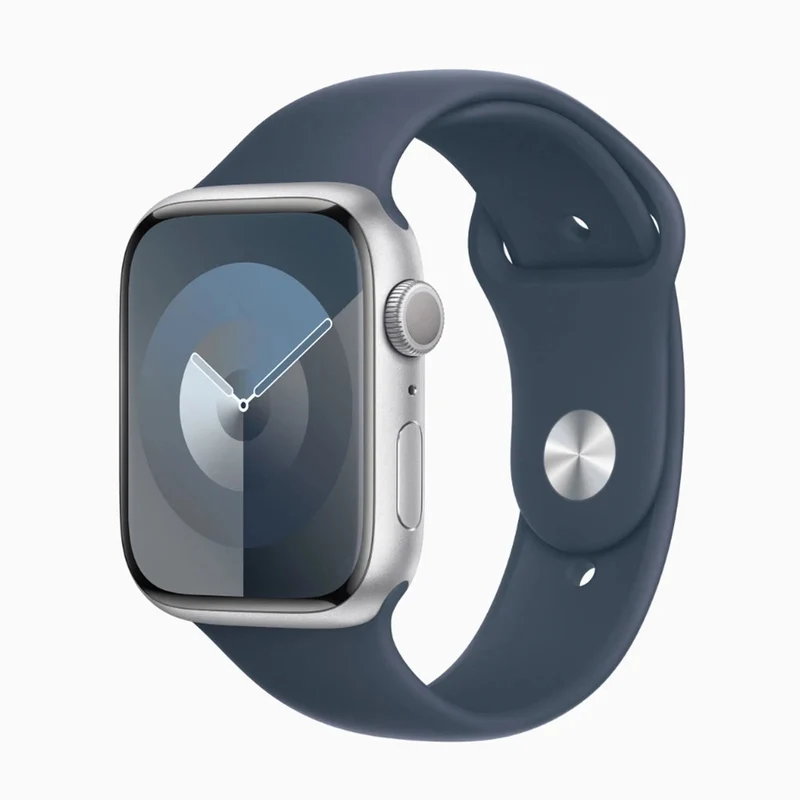 Apple Watch Series 9 GPS 45 mm mit Aluminiumgehäuse und hellem Retina Display.