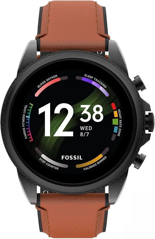 Fossil Gen 6 Smartwatch 44 mm mit Edelstahlgehäuse und Lederarmband Braun