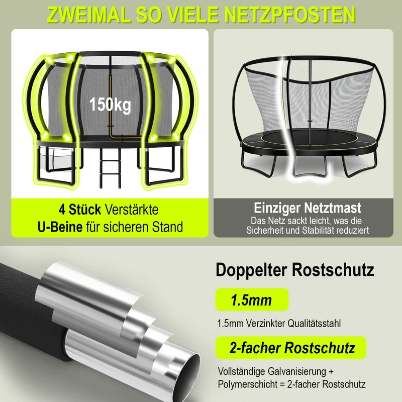 Gartentrampolin mit Sicherheitsnetz und Leiter