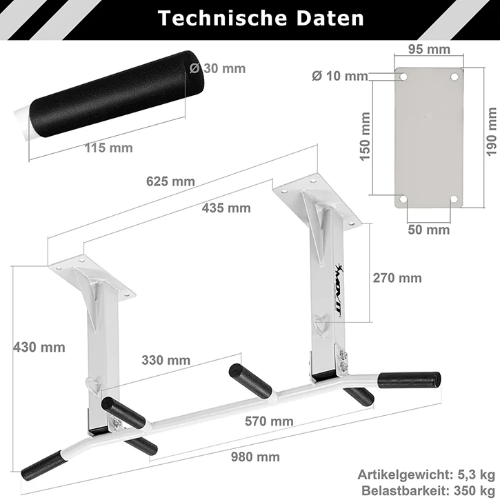 MOVIT Profi Klimmzugstange zur Deckenmontage, Tuerreck weiss