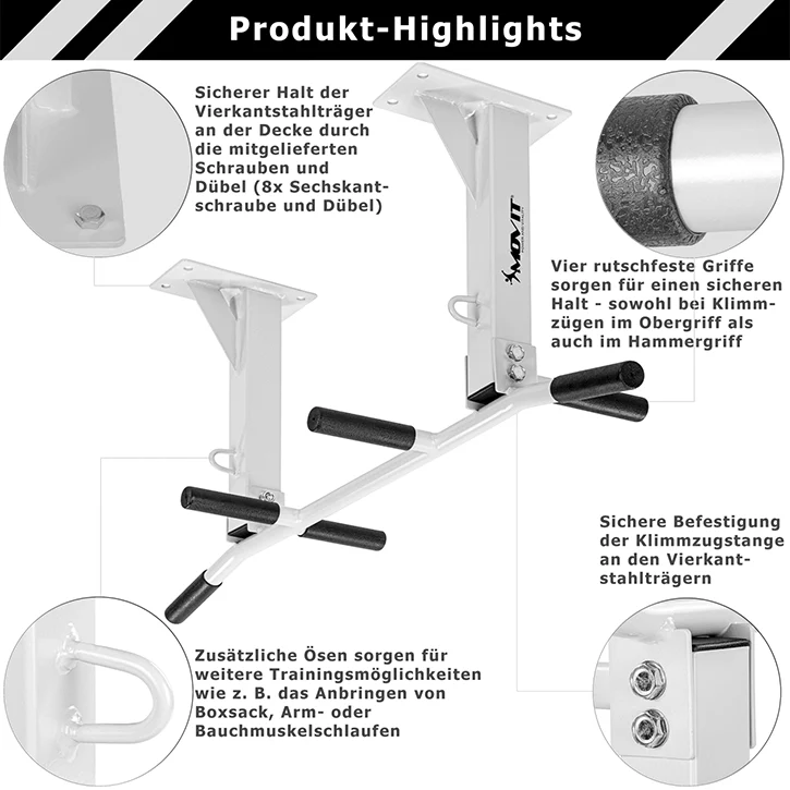 MOVIT Profi Klimmzugstange zur Deckenmontage, Tuerreck weiss