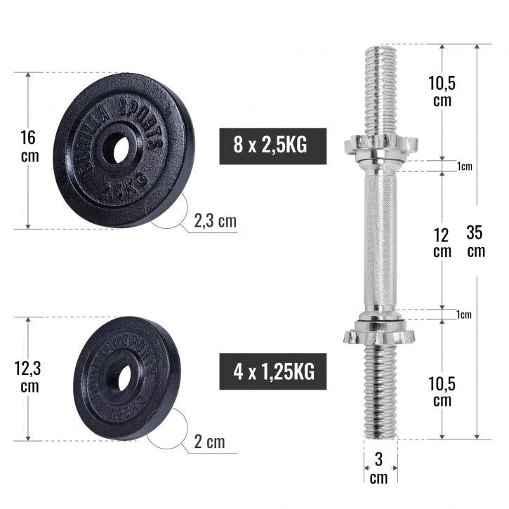 Kurzhantelset Gusseisen 30 kg schwarz