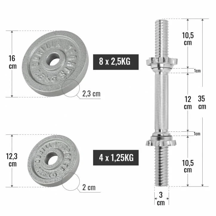 Kurzhantelset Gusseisen 30 kg Silber
