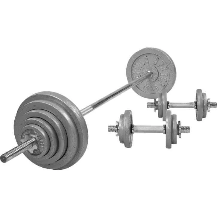 Langhantelset Gusseisen 100 kg Silber