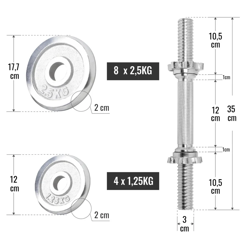 Kurzhantel-Set Chrom 30 kg