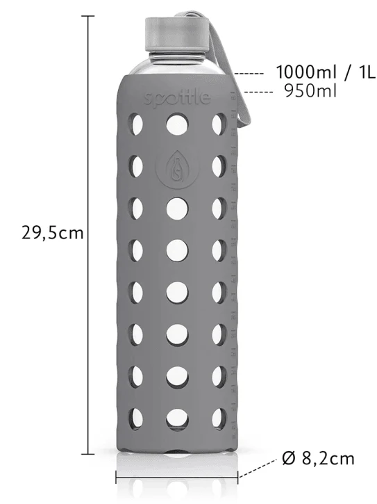 SPOTTLE Glasflasche mit Silikonhülle 1 L