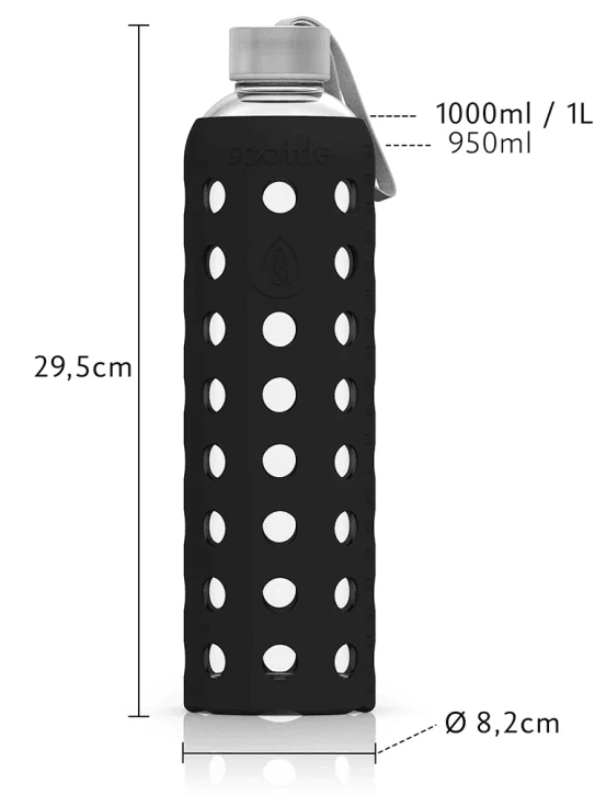 SPOTTLE Glasflasche mit Silikonhülle 1 L