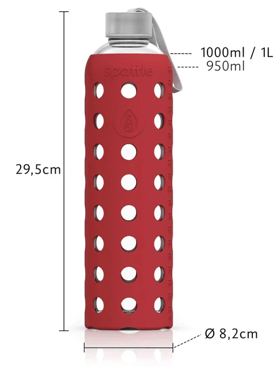 SPOTTLE Glasflasche mit Silikonhülle 1 L