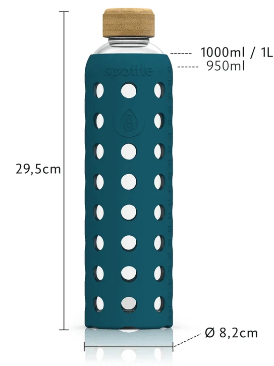 SPOTTLE Glasflasche mit Silikonhülle 1 L