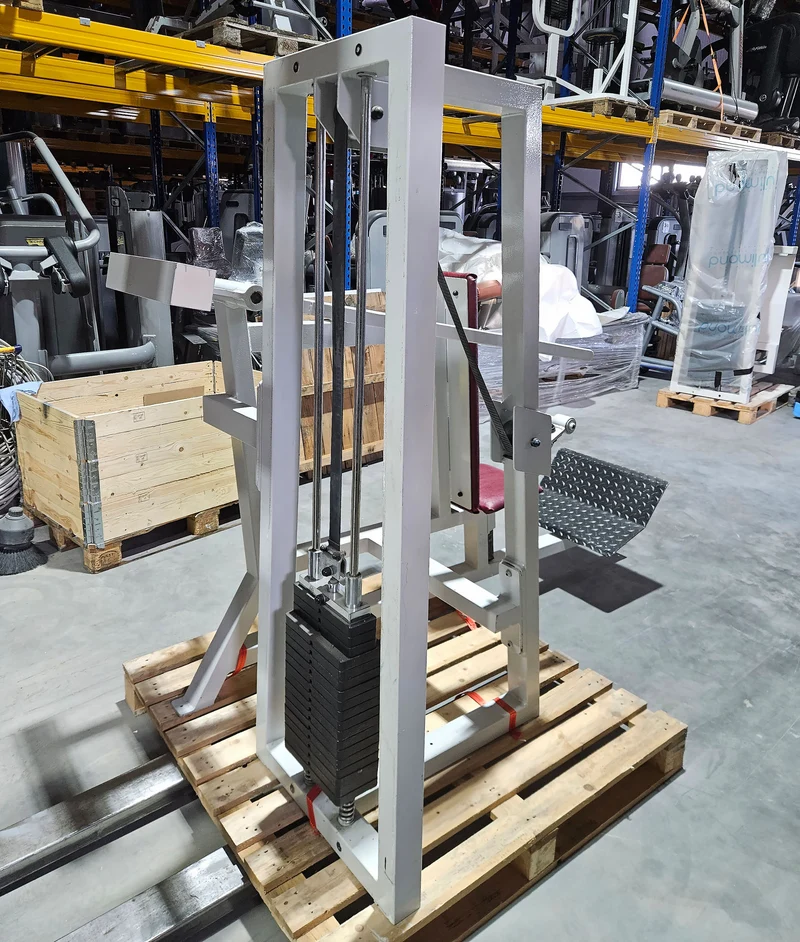 Gym80 Schulterpresse, Shoulder Press, Overhead Press, Oldschool Bodybuilding, Rahmenfarbe Weiß, gebraucht mit Gebrauchsspuren