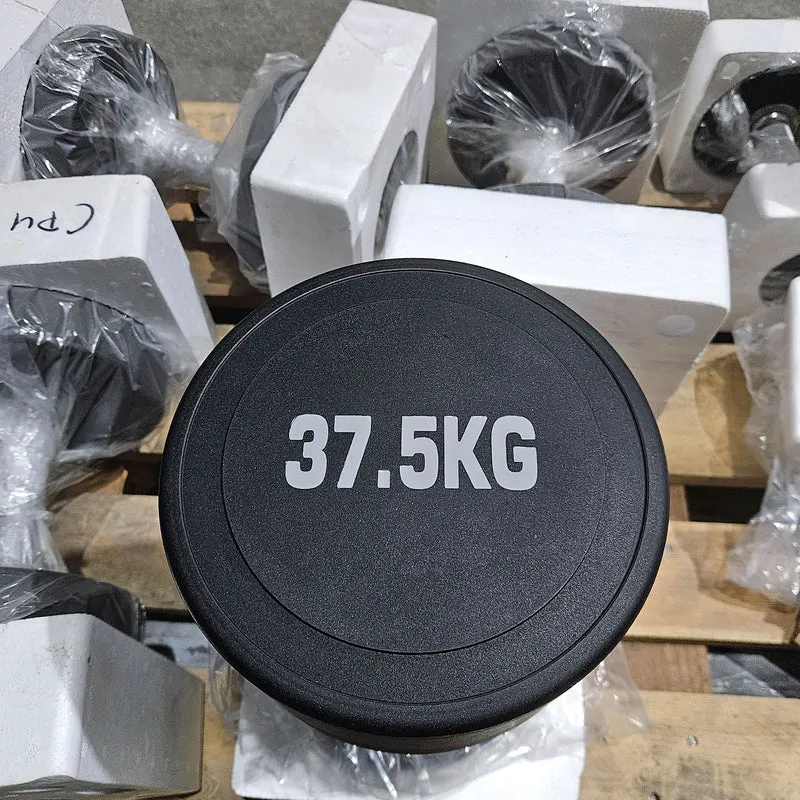 2 Paare Kurzhanteln aus Polyurethan (PU) 37,5kg und 40kg - Gummierte Kompakthanteln, Farbe Schwarz, Zustand NEU
