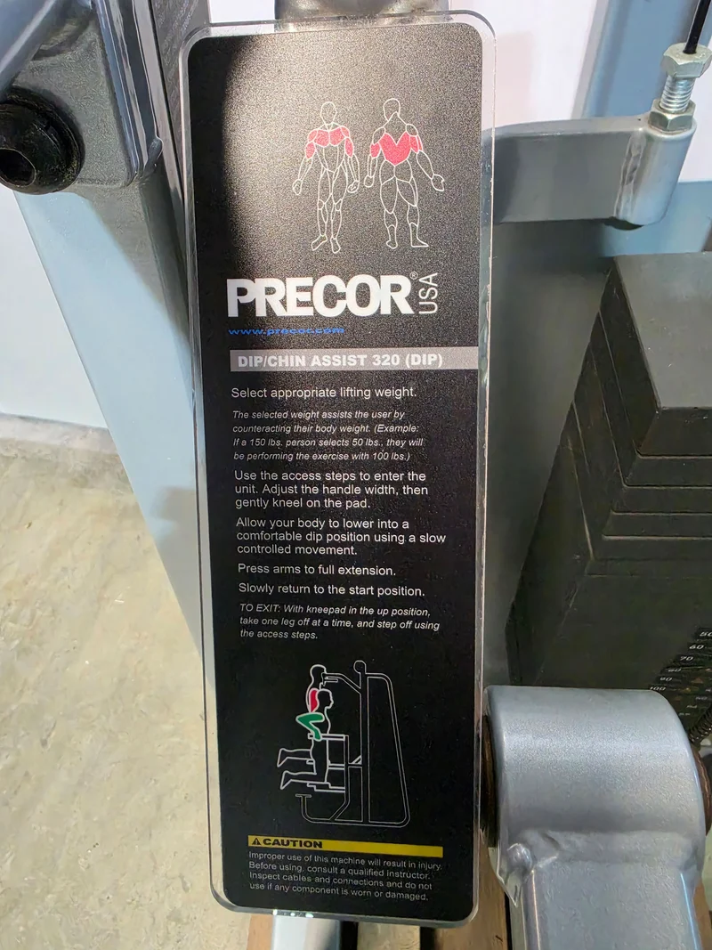 Precor Icarian 320 Assisted Dip-Chin & Pull-up Machine, Dip-Klimmzugmaschine mit Gewichtsunterstützung, Rahmenfarbe Silber, gebraucht - überholter Zustand