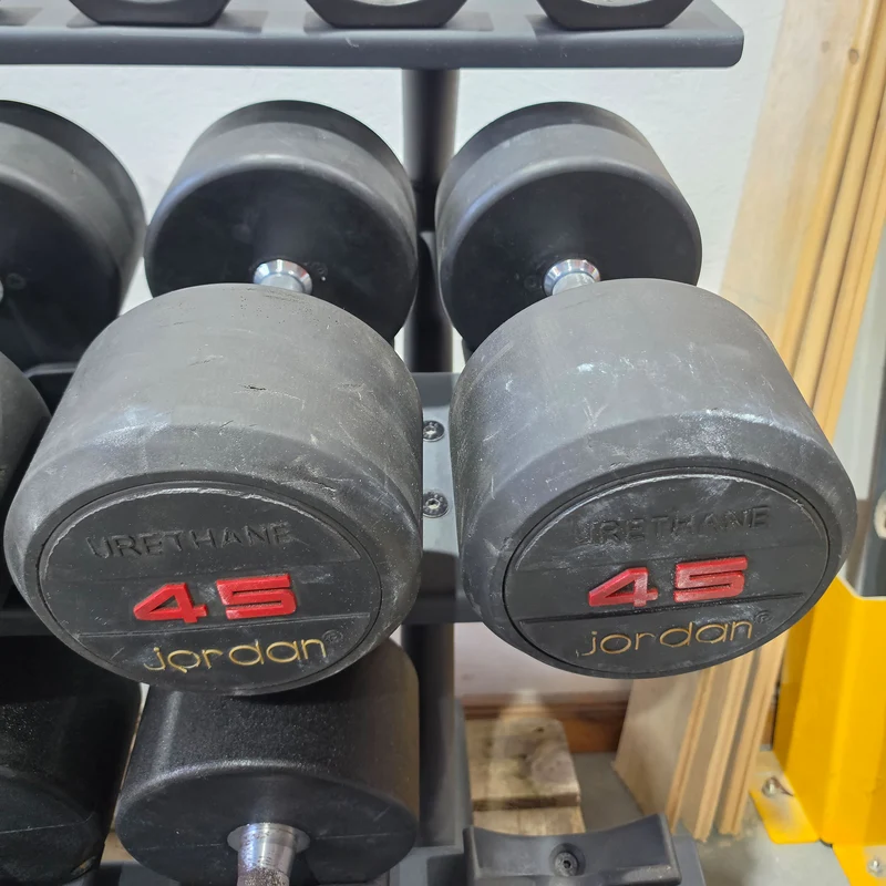 Jordan und Ziva 4 Paare Kurzhanteln aus Urethane 42,5 bis 50kg in 2,5kg Stufen - Material ähnlich Gummi bzw Polyurethane, gebraucht - mit Gebrauchsspuren