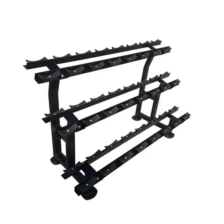 Ablage für Kurzhantelsätze, 3 Reihig für 12 Paare, extra platzsparend, Ständer / Regal für Hanteln, mit Ablageschalen, DankSport, Farbe Schwarz - NEU