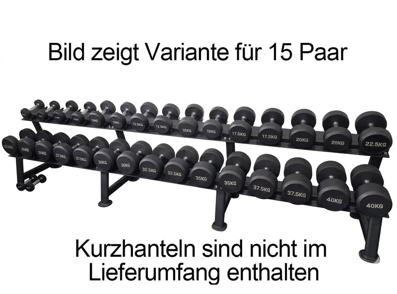Ablage für Kurzhantelsätze, 2 Reihig für 25 Paare, Ständer / Regal für Hanteln, mit Ablageschalen, DankSport, Farbe Schwarz - NEU