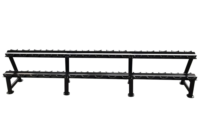 Ablage für Kurzhantelsätze, 2 Reihig für 15 Paare, Ständer / Regal für Hanteln, mit Ablageschalen, DankSport, Farbe Schwarz - NEU