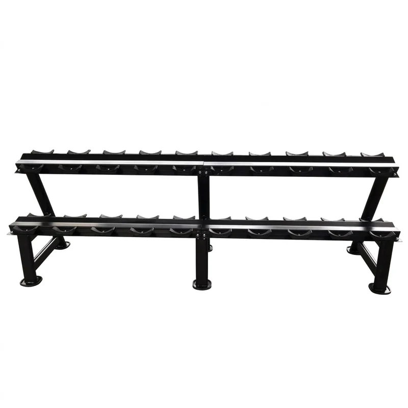 Ablage für Kurzhantelsätze, 2 Reihig für 10 Paare, Ständer / Regal für Hanteln, mit Ablageschalen, DankSport, Farbe Schwarz - NEU