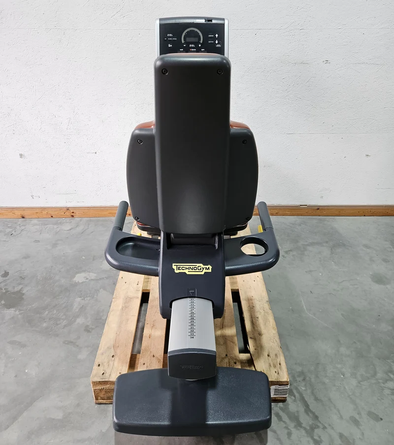 TechnoGym Recumbent Excite Line Recline 500, LED Display, verstellbare Pedalarme, ohne Handpuls, Polster Rot-Braun, gebraucht - überholter Zustand