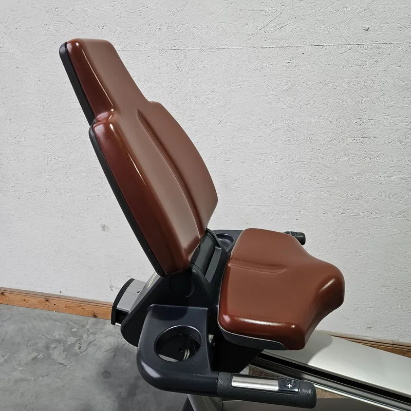 TechnoGym Recumbent Excite Line Recline 500, LED Display, verstellbare Pedalarme, ohne Handpuls, Polster Rot-Braun, gebraucht - überholter Zustand