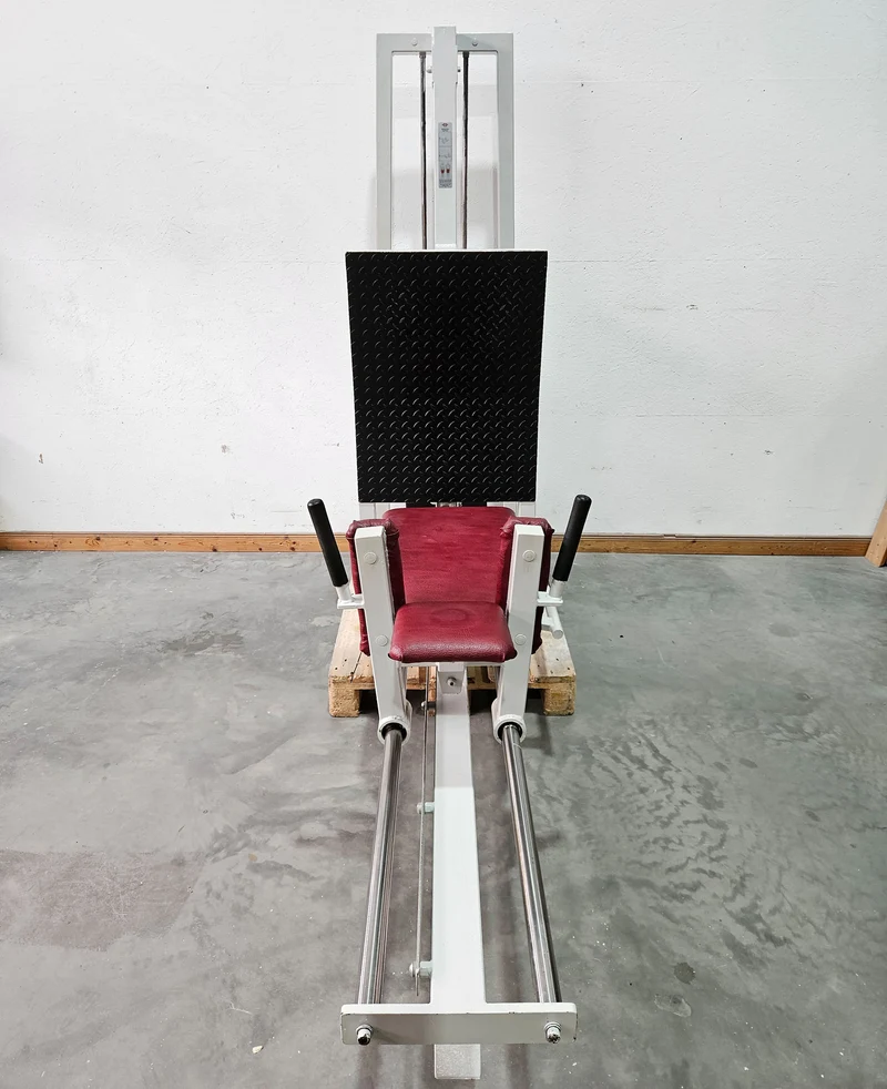 Gym80 Beinpresse liegend, Leg Press lying, 213kg Gewichtsblock, Oldschool Bodybuilding Kraftgerät - Rahmenfarbe Weiß, gebraucht mit Gebrauchsspuren