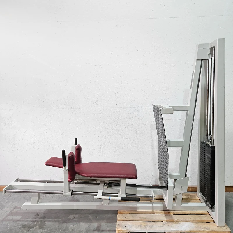 Gym80 Beinpresse liegend, Leg Press lying, 213kg Gewichtsblock, Oldschool Bodybuilding Kraftgerät - Rahmenfarbe Weiß, gebraucht mit Gebrauchsspuren