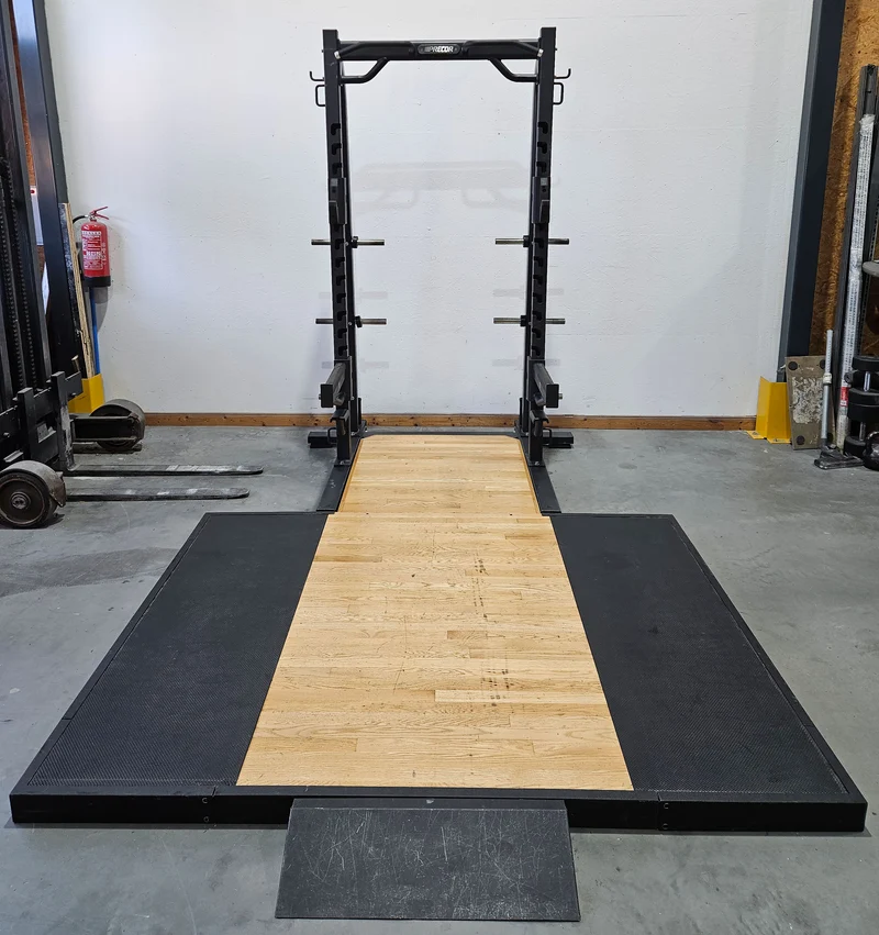 Precor Half Rack inkl. Bodenplattform, Abwurfplattform aus Gummi und Holz, Discovery Series, Ähnlich Full Power Rack, gebraucht - geprüfter Zustand mit optischen Gebrauchsspuren