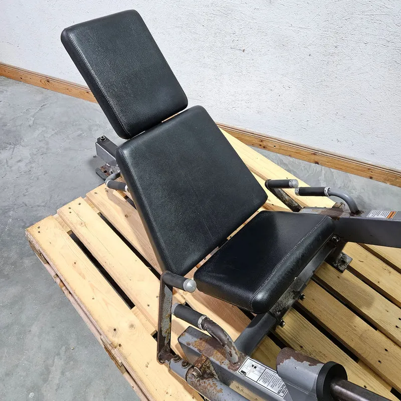 Hammer Strength Plate loaded linear Leg Press, Beinpresse 45° mit Scheibenaufnahme, extrem stabil, Farbe Silber, gebraucht - geprüfter technischer Zustand mit optischen Gebrauchsspuren