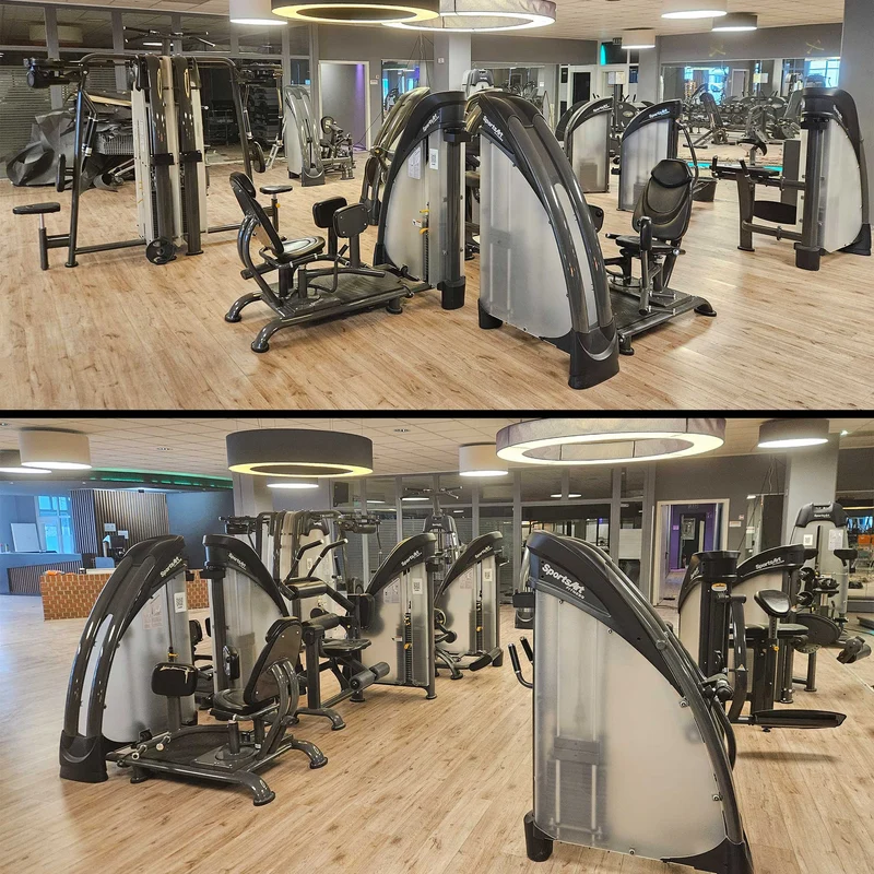SportsArt komplette Fitnessstudio Ausstattung - 75 Fitnessgeräte im Set - Kraftgeräte, Cardiogeräte, Bänke, Racks etc - Rahmen Anthrazit, gebraucht - überholter Zustand