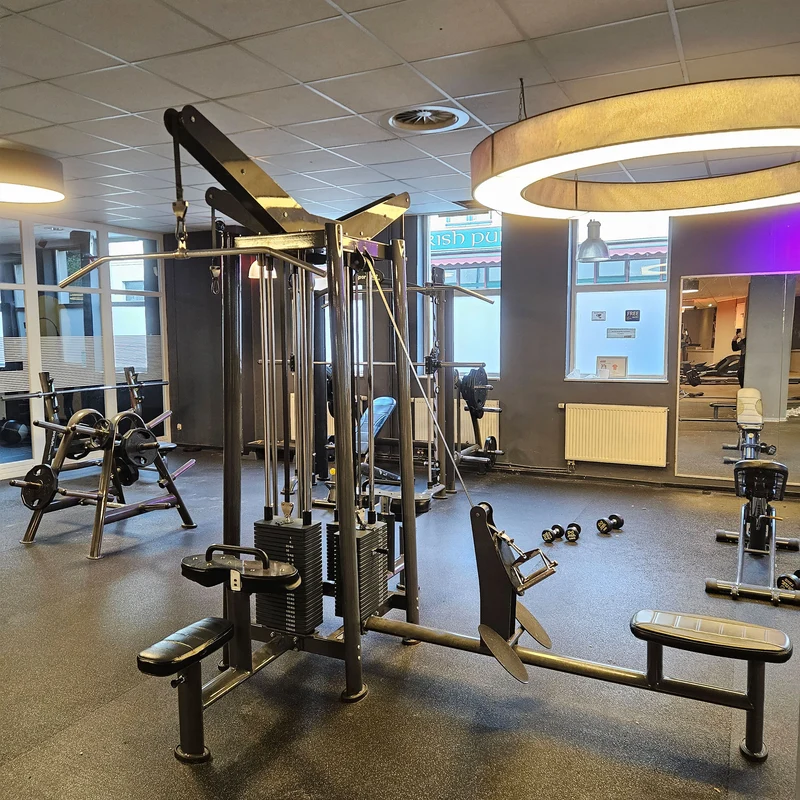 SportsArt komplette Fitnessstudio Ausstattung - 75 Fitnessgeräte im Set - Kraftgeräte, Cardiogeräte, Bänke, Racks etc - Rahmen Anthrazit, gebraucht - überholter Zustand