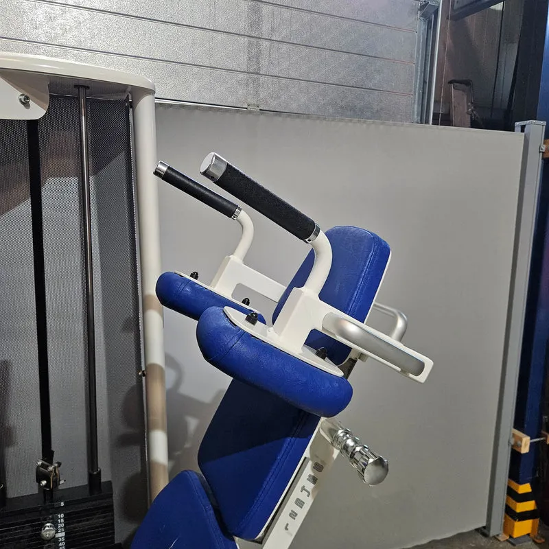 Gym80 Med80 3283 Funktionsstemme sitzend - liegend, 180kg Gewichtsblock, Beinpresse verstellbar, Farbe Weiß, gebraucht - überholter Zustand