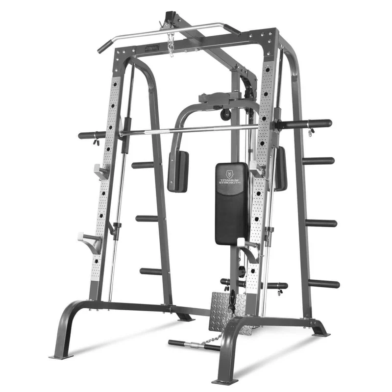 Titanium Strength Multipresse mit Seilzug, Hantelbank mit Beinstrecker, Butterfly und Scottbank 180SP