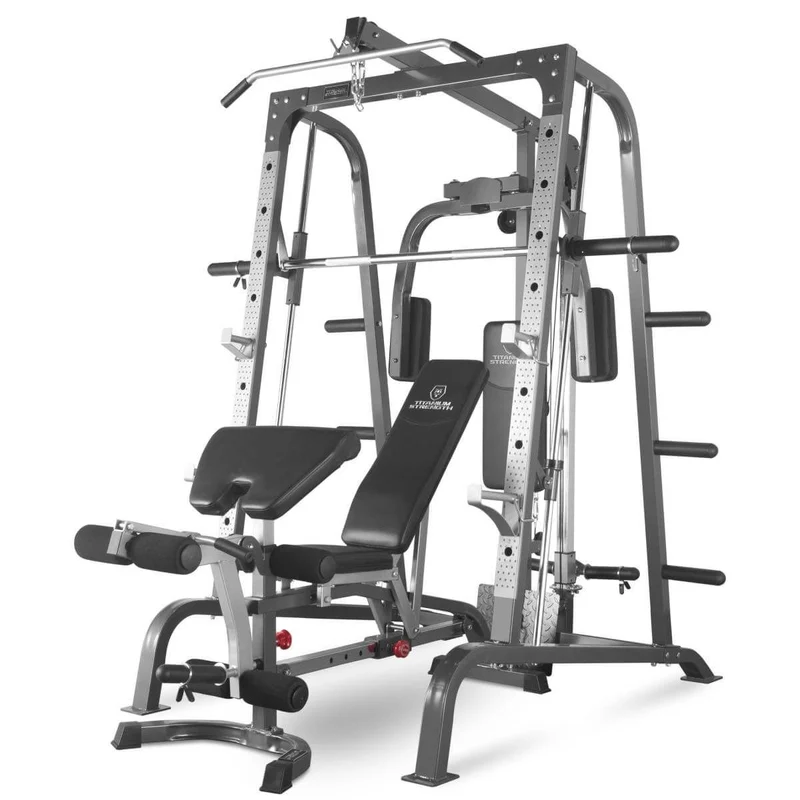 Titanium Strength Multipresse mit Seilzug, Hantelbank mit Beinstrecker, Butterfly und Scottbank 180SP