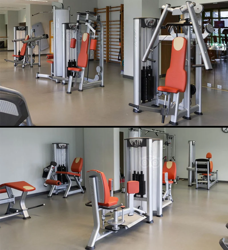 BH Fitness Gerätepark, Strength Line, 3 Jahre alt, gebraucht, Rahmen silber, Polster Orange/Braun