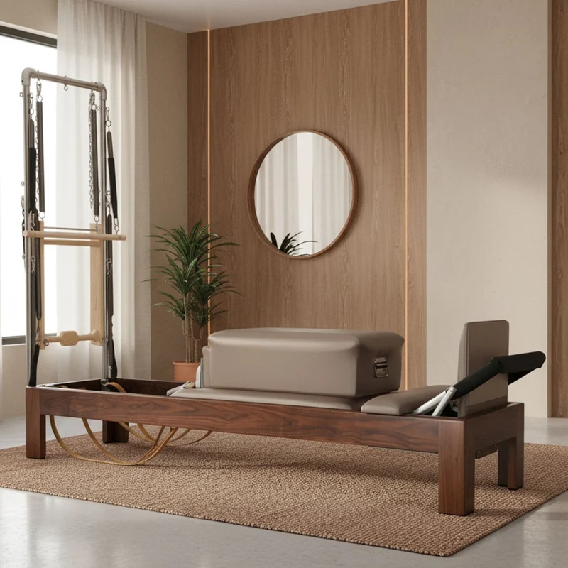 Elina Pilates Klassischer Reformer 86" aus dunklem Walnussholz mit Half Cadillac