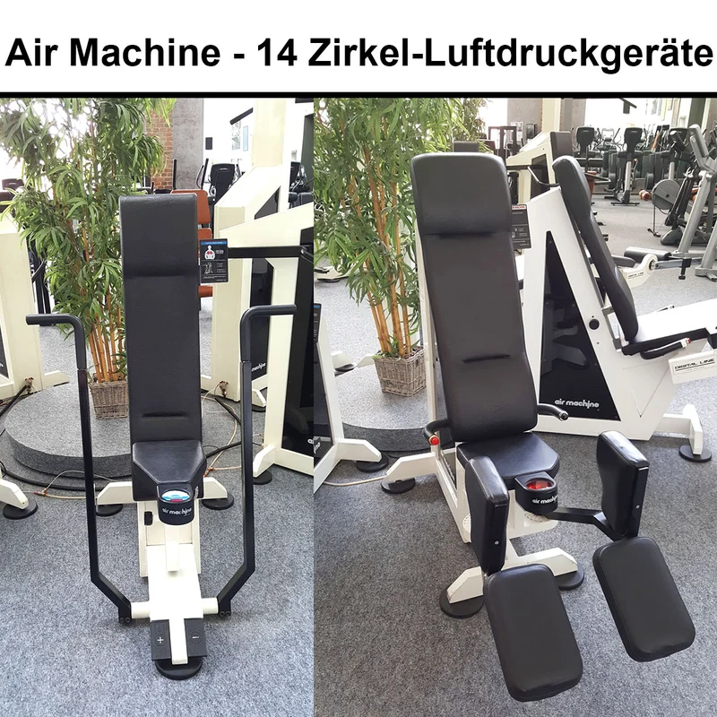 Air Machine Zirkel, 14 Fitnessgeräte mit Widerstand über Luftdruck inkl. Kompressor, Ähnlich Hydraulik, gebraucht zum Sonderpreis