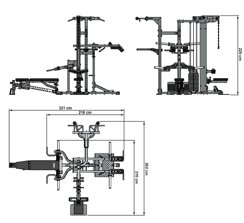 ATX Multiplex Workout Station - Multi Gym - Inklusive 107,5kg Gummi Hantelscheiben - Vorteilspaket